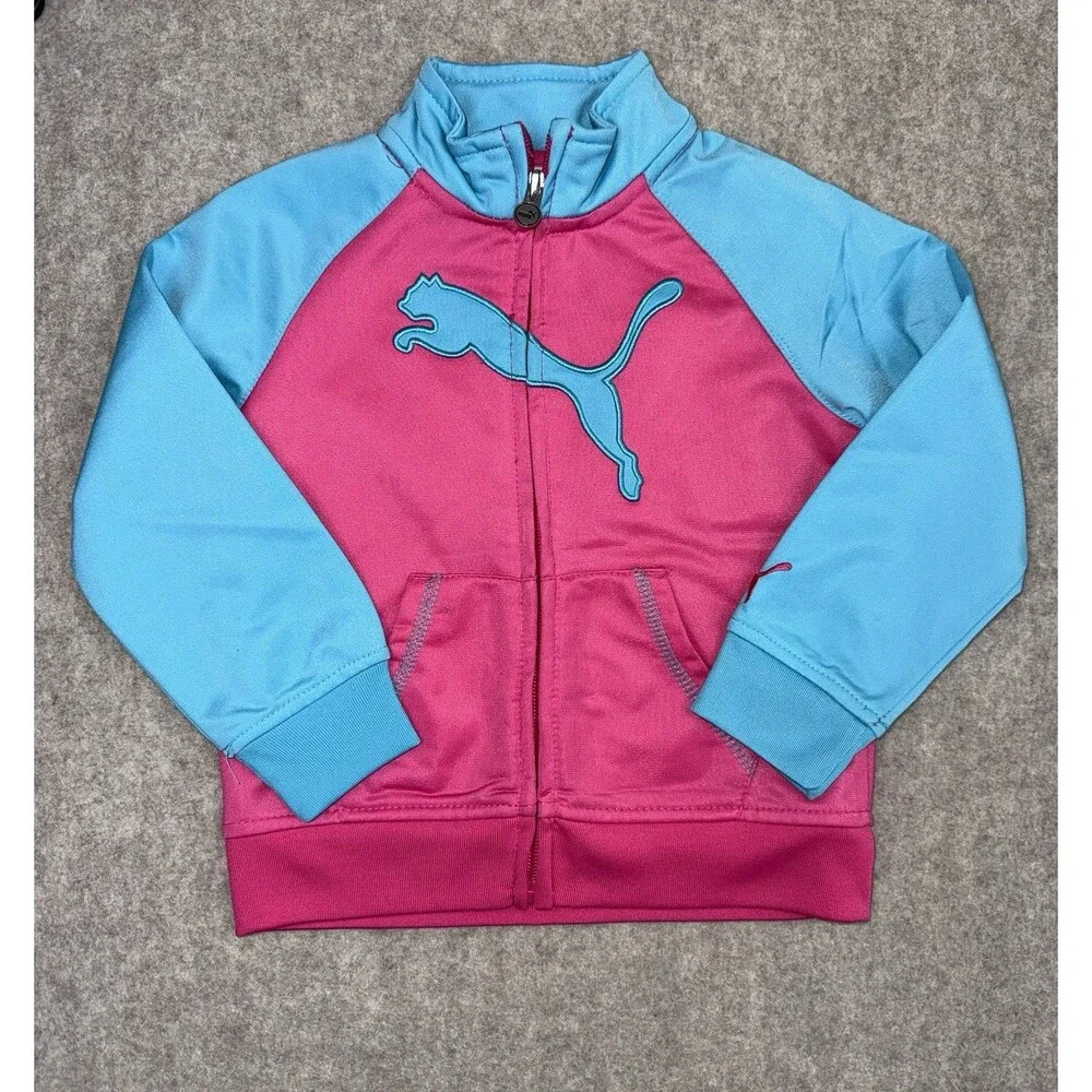 Puma Toddler Girls 2T Sweatsuit Full Zip Jacket Pink Blue Athletic - Picture 2 of 7